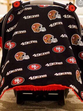 NFL San Francisco 49ers Infant Car Seat Canopy Cover Minky Dot Red Black New
